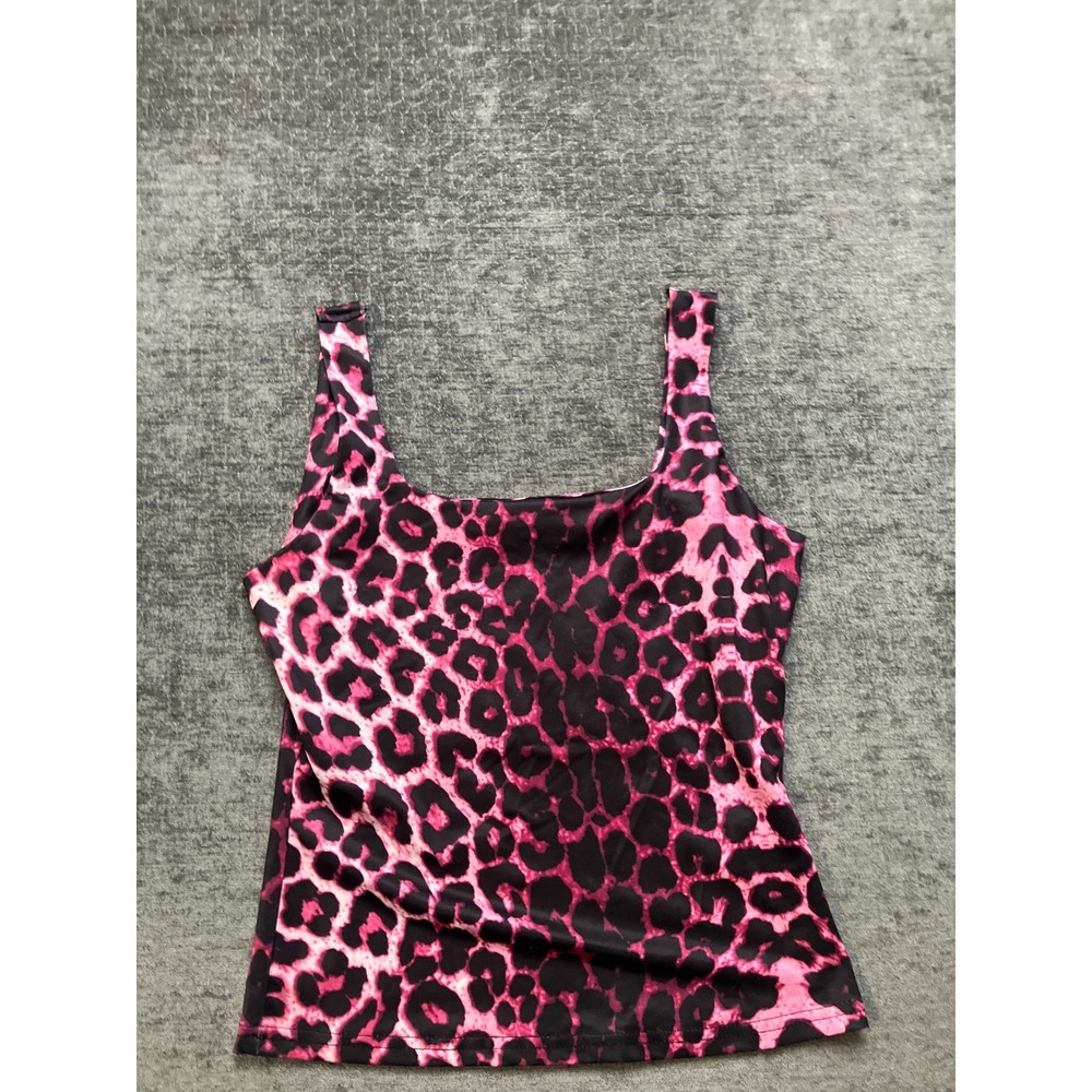 Shein Tank Top Womens Small Black Pink Leopard Print Square Neck Camisole Crop